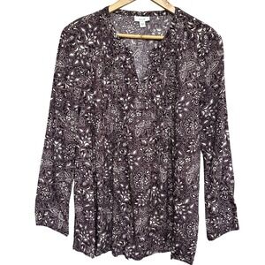 Pure Jill Paisley Tunic Blouse Womens M Plum Pintuck Relaxed Lightweight J. Jill